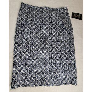 Pure Collection Navy Tile Print Pencil Skirt US Size 6 Cotton Blend Stretch New